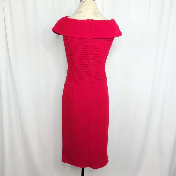 Tadashi Shoji Dress XS X Small Red Draped Bow Midi - Picture 6 of 10